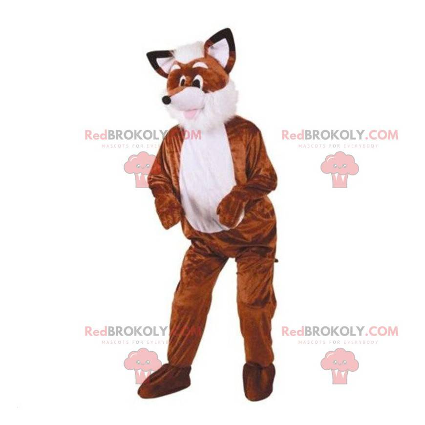 Brown and white fox mascot, forest animal costume -