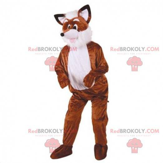 Brown and white fox mascot, forest animal costume -