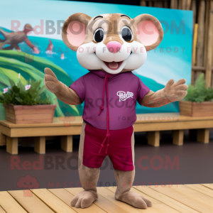 Maroon Dormouse mascot costume character dressed with a Board Shorts and Scarves