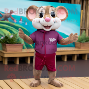 Maroon Dormouse mascot costume character dressed with a Board Shorts and Scarves