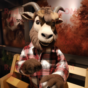 Brown Goat mascot costume character dressed with a Flannel Shirt and Cufflinks