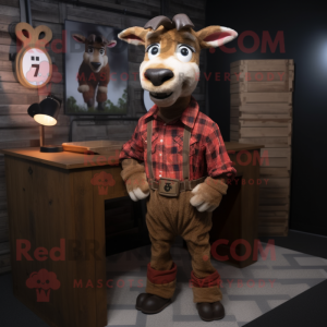 Brown Goat mascot costume character dressed with a Flannel Shirt and Cufflinks