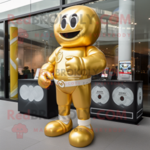 Gold Boxing Glove mascot costume character dressed with a Shorts and Bracelet watches