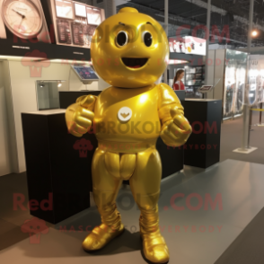 Gold Boxing Glove mascot costume character dressed with a Shorts and Bracelet watches
