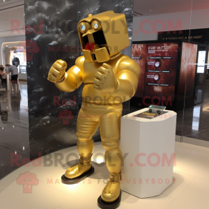 Gold Boxing Glove mascot costume character dressed with a Shorts and Bracelet watches