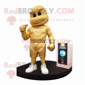 Gold Boxing Glove mascot costume character dressed with a Shorts and Bracelet watches