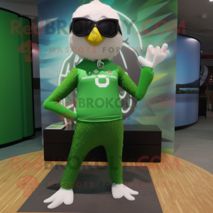 Green Eagle mascot costume character dressed with a Yoga Pants and Sunglasses