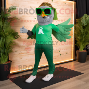 Green Eagle mascot costume character dressed with a Yoga Pants and Sunglasses
