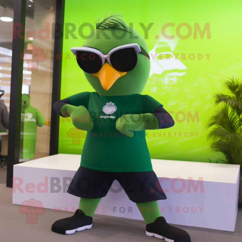 Green Eagle mascot costume character dressed with a Yoga Pants and Sunglasses