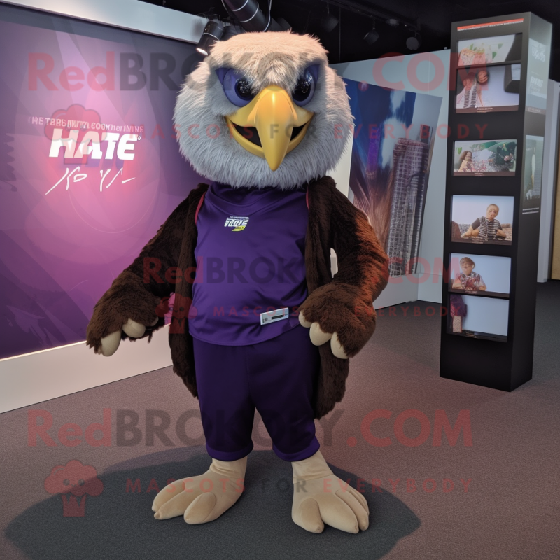 Purple Haast'S Eagle mascot costume character dressed with a Trousers and Keychains Purple Haast'S Eagle mascot costume character dressed with a Trousers and Keychains