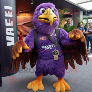 Purple Haast'S Eagle mascot costume character dressed with a Trousers and Keychains