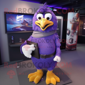 Purple Haast'S Eagle mascot costume character dressed with a Trousers and Keychains