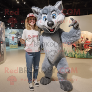 Gray Hyena mascot costume character dressed with a Mom Jeans and Caps