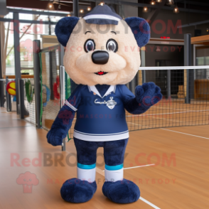 Navy Volleyball Net mascot costume character dressed with a Romper and Bow ties