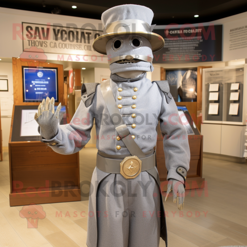 Silver Civil War Soldier mascot costume character dressed with a Sweater and Bracelets Silver Civil War Soldier mascot costume character dressed with a Sweater and Bracelets