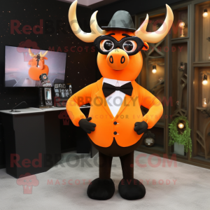 Orange Elk mascot costume character dressed with a Tuxedo and Eyeglasses