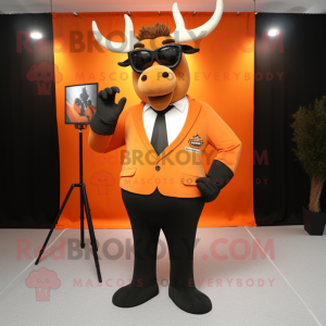 Orange Elk mascot costume character dressed with a Tuxedo and Eyeglasses