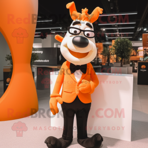 Orange Elk mascot costume character dressed with a Tuxedo and Eyeglasses