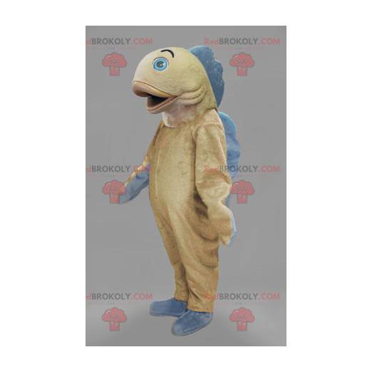 Maskot beige och blå fisk - Redbrokoly.com