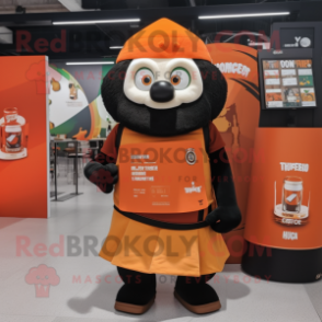 Orange Guinness mascot costume character dressed with a Vest and Messenger bags