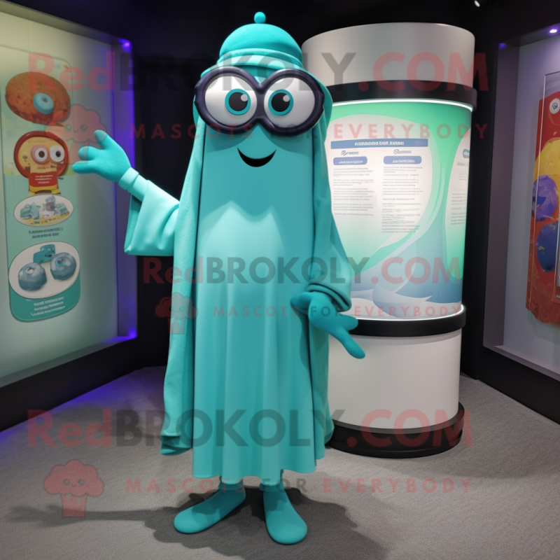 Turquoise Bracelet mascot costume character dressed with a Wrap Dress and Eyeglasses Turquoise Bracelet mascot costume character dressed with a Wrap Dress and Eyeglasses
