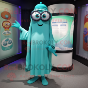 Turquoise Bracelet mascot costume character dressed with a Wrap Dress and Eyeglasses