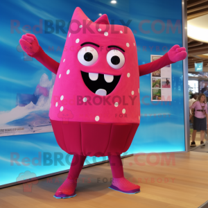 Magenta Steak mascot costume character dressed with a One-Piece Swimsuit and Anklets