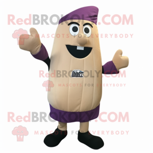 Beige Eggplant mascot costume character dressed with a Tank Top and Caps