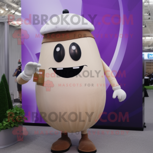 Beige Eggplant mascot costume character dressed with a Tank Top and Caps