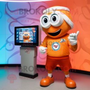 Peach American Football Helmet mascot costume character dressed with a Midi Dress and Smartwatches