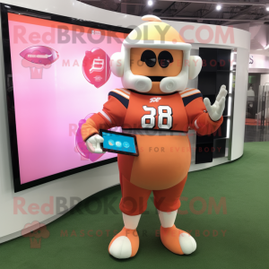 Peach American Football Helmet mascot costume character dressed with a Midi Dress and Smartwatches