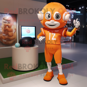 Peach American Football Helmet mascot costume character dressed with a Midi Dress and Smartwatches