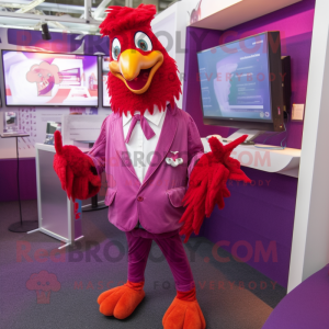 Magenta Hens mascot costume character dressed with a Trousers and Lapel pins