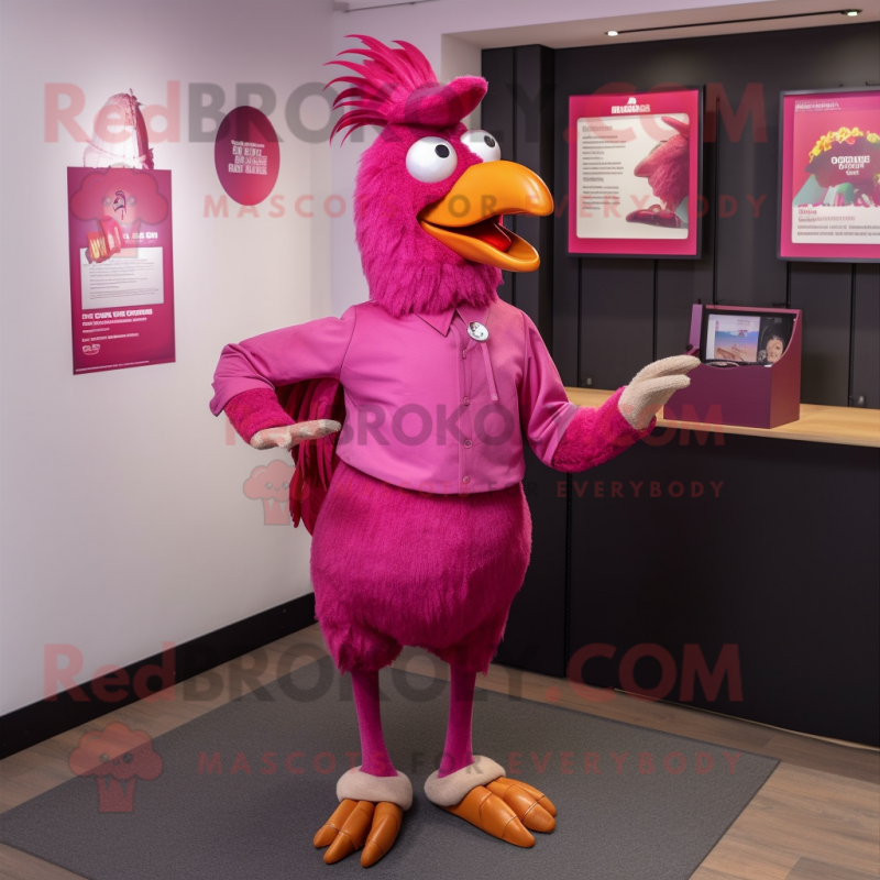 Magenta Hens mascot costume character dressed with a Trousers and Lapel pins