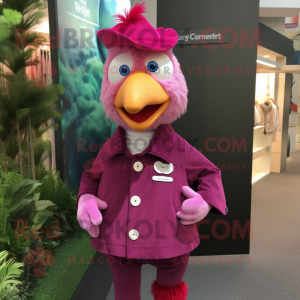 Magenta Hens mascot costume character dressed with a Trousers and Lapel pins
