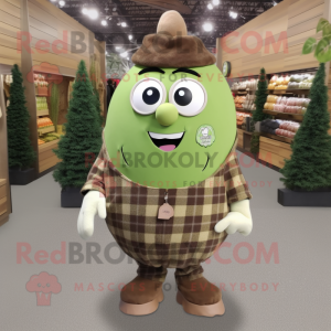 Olive Onion mascot costume character dressed with a Flannel Shirt and Rings