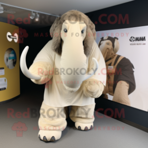 Cream Mammoth mascot costume character dressed with a Cover-up and Clutch bags