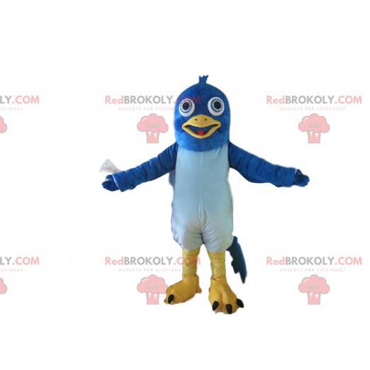 Blue and yellow pigeon mascot, giant bird costume -