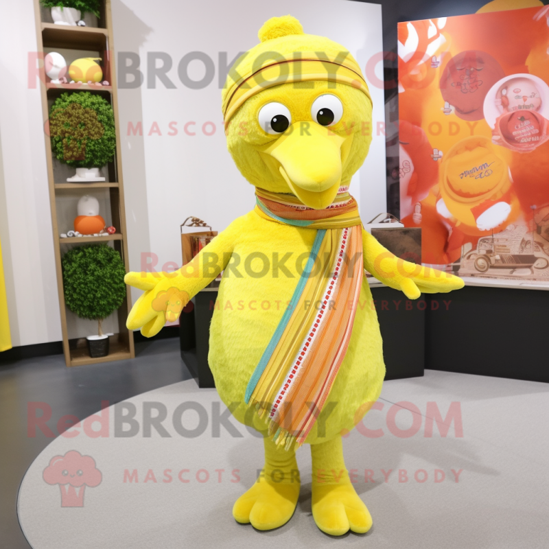 Lemon Yellow Turkey mascot costume character dressed with a Romper and Scarves