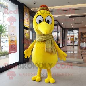 Lemon Yellow Turkey mascot costume character dressed with a Romper and Scarves