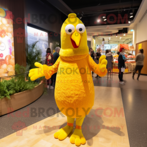 Lemon Yellow Turkey mascot costume character dressed with a Romper and Scarves