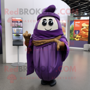 nan Eggplant mascot costume character dressed with a Wrap Dress and Wallets