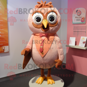 Peach Owl mascot costume character dressed with a Dress and Tie pins