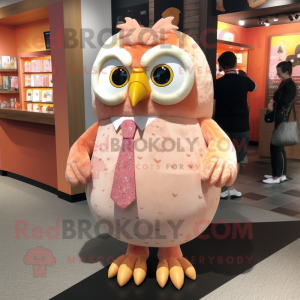 Peach Owl mascot costume character dressed with a Dress and Tie pins