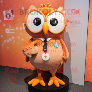 Peach Owl mascot costume character dressed with a Dress and Tie pins