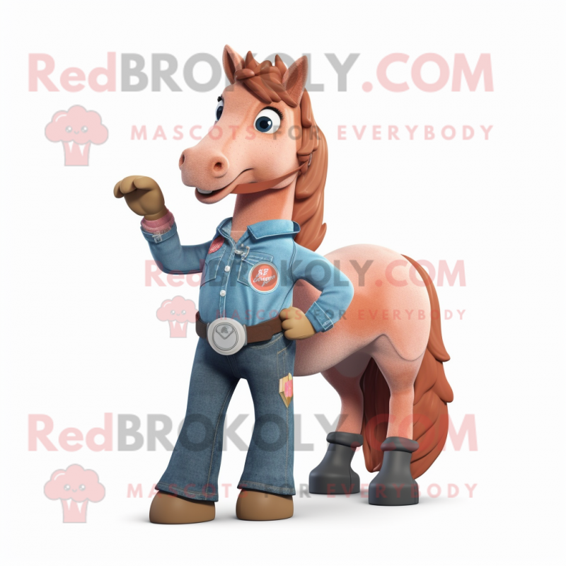 Peach Horse mascot costume character dressed with a Boyfriend Jeans and Rings