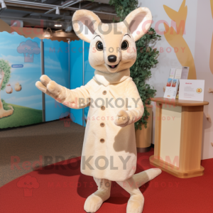 Cream Kangaroo mascot costume character dressed with a Shift Dress and Mittens