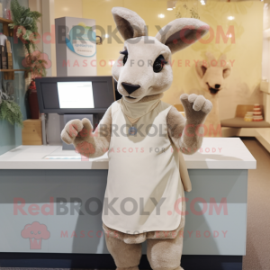 Cream Kangaroo mascot costume character dressed with a Shift Dress and Mittens