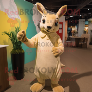 Cream Kangaroo mascot costume character dressed with a Shift Dress and Mittens