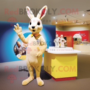 Cream Kangaroo mascot costume character dressed with a Shift Dress and Mittens